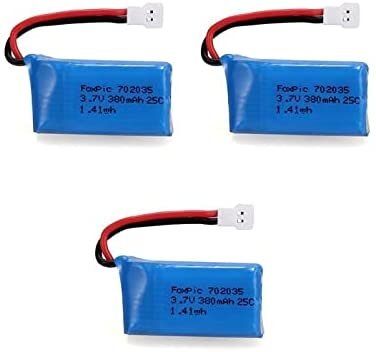 3 vienetai 3,7 V, 380 mAh įkraunamų lipo baterijų, skirtų Rc kvadrikopteriams HUBSAN X4 H107L H107C H107D H107 V252 JXD 385 kaina ir informacija | Išmanioji technika ir priedai | pigu.lt