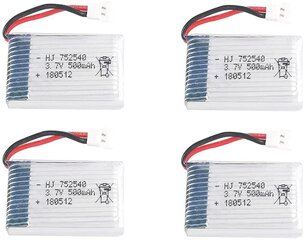 4 vienetai 3,7 V, 500 mAh įkraunamų lipo baterijų, skirtų Rc kvadrikopteriams Syma X5 X5C X5SC X5SW, Cheerson CX-30W, Skytech M68, Wltoys F949 kaina ir informacija | Išmanioji technika ir priedai | pigu.lt