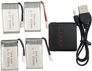 4 шт. аккумуляторов Lipo 3.7v, 600 mAh для Rc квадрикоптеров Syma X5 X5C X5SC X5SW, Cheerson CX-30W, Skytech M68, Wltoys F949 с зарядным устройством цена и информация | Смарттехника и аксессуары | pigu.lt