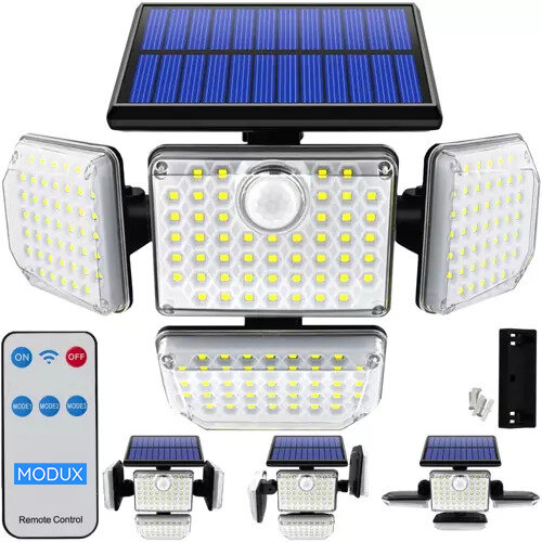 LED Soliarinis Lauko Šviestuvas 4x Su Saulės Baterija, Judesio Davikliu Ir Pulteliu kaina ir informacija | Lauko šviestuvai | pigu.lt