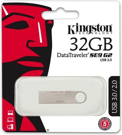 Kingston DataTraveler SE9 G2 32GB, USB 3.0 kaina ir informacija | USB laikmenos | pigu.lt