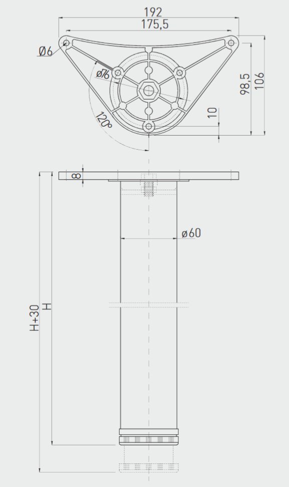 Stalo koja, reguliuojama, H-710mm, balta (4vnt) kaina ir informacija | Baldinės kojelės ir kojos | pigu.lt