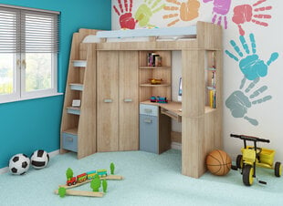 Dviaukštė lova Antresola L 200x80 cm, ąžuolo/mėlynos spalvos kaina ir informacija | Meblocross Vaiko kambario baldai | pigu.lt