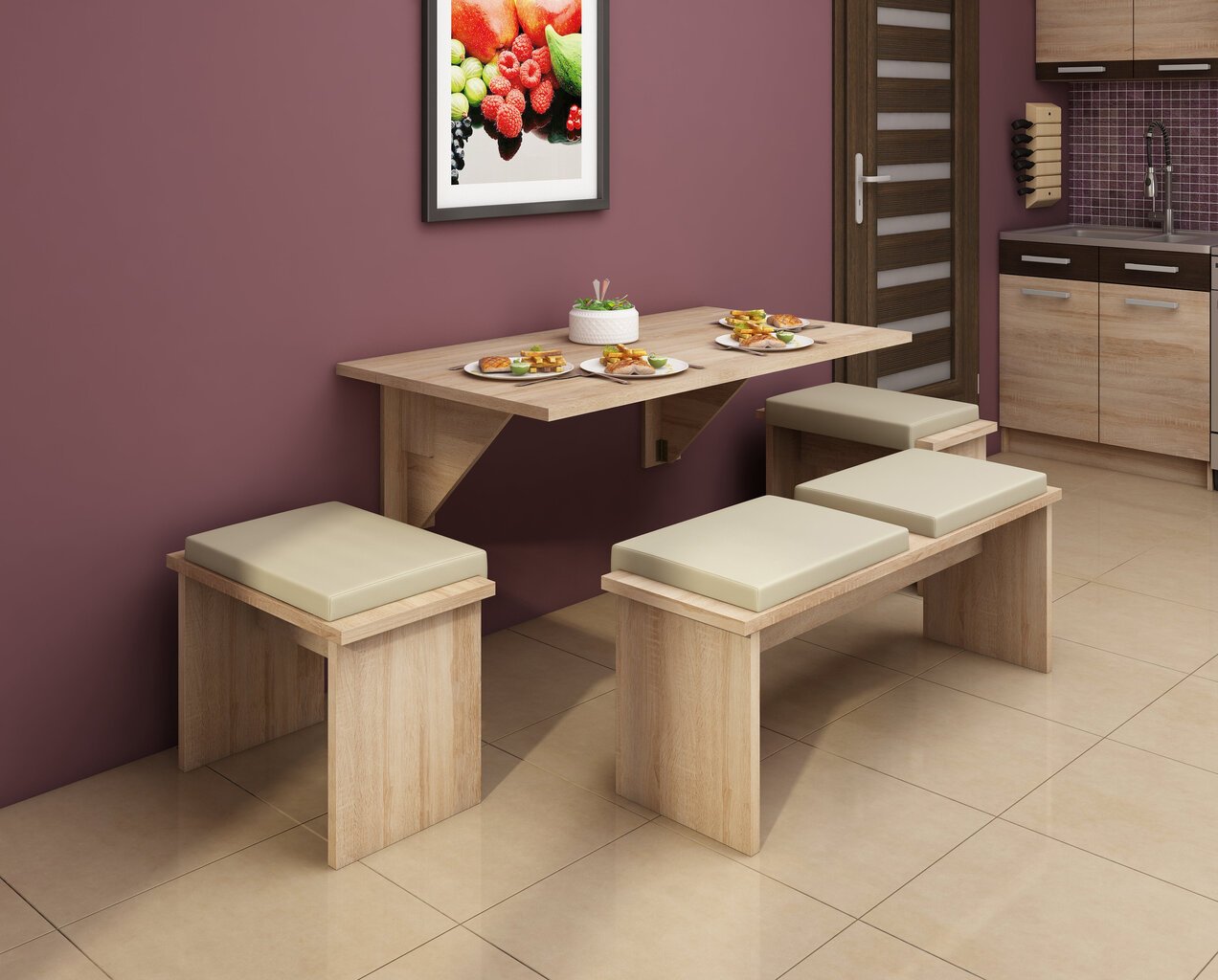 Sulenkiamas stalas Meblocross Expert 9, rudas kaina ir informacija | Virtuvės ir valgomojo stalai, staliukai | pigu.lt