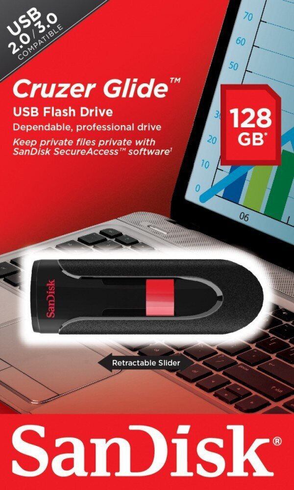 Sandisk Cruzer Glide USB 2.0 128GB цена и информация | USB laikmenos | pigu.lt