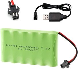 1 vnt. 7,2 V 2400 mAh Ni-MH AA įkraunamas akumuliatorius su sm-2P 2 kontaktų kištuku ir USB įkroviklio kabeliu, skirtas RC sunkvežimiams kaina ir informacija | Išmanioji technika ir priedai | pigu.lt