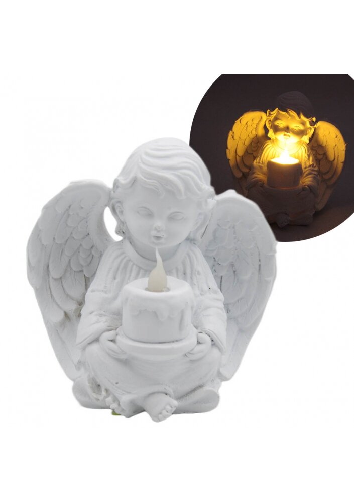 Angelas su šviečiančia žvake, 13 cm kaina ir informacija | Interjero detalės | pigu.lt