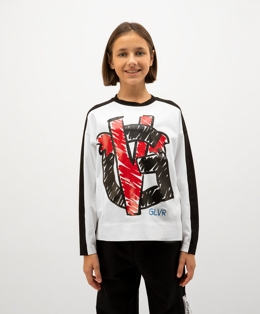 Laisvi Gulliver marškinėliai ilgomis rankovėmis mergaitėms, baltos/juodos spalvos цена и информация | Marškinėliai mergaitėms | pigu.lt
