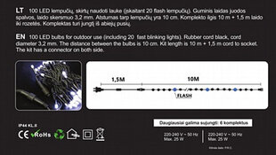 Gatvės girlianda 100LED/10 m + 1,5 m, spalva: mėlyna / šalta balta (FLASH) (104) 6611 kaina ir informacija | Girliandos | pigu.lt