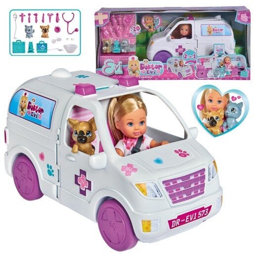 Simba Doll Doctor Evi Greitosios pagalbos automobilis 2in1 kaina ir informacija | Žaislai mergaitėms | pigu.lt