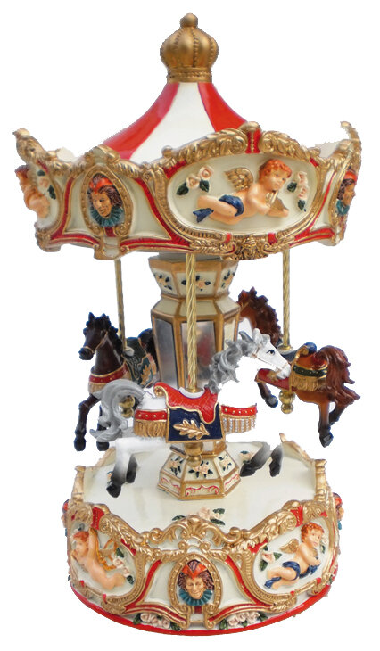 Muzikinė dekoracija - karuselė, raudona, 23 cm kaina ir informacija | Kalėdinės dekoracijos | pigu.lt