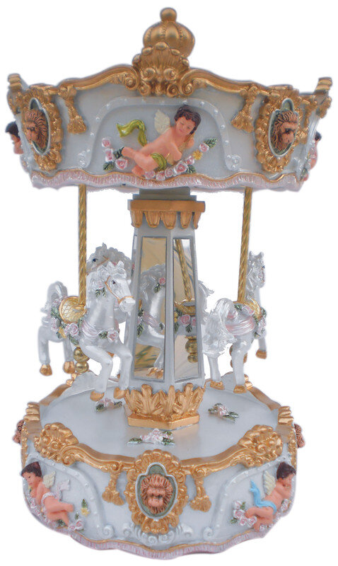 Muzikinė dekoracija - karuselė, auksinė, balta, 23 cm