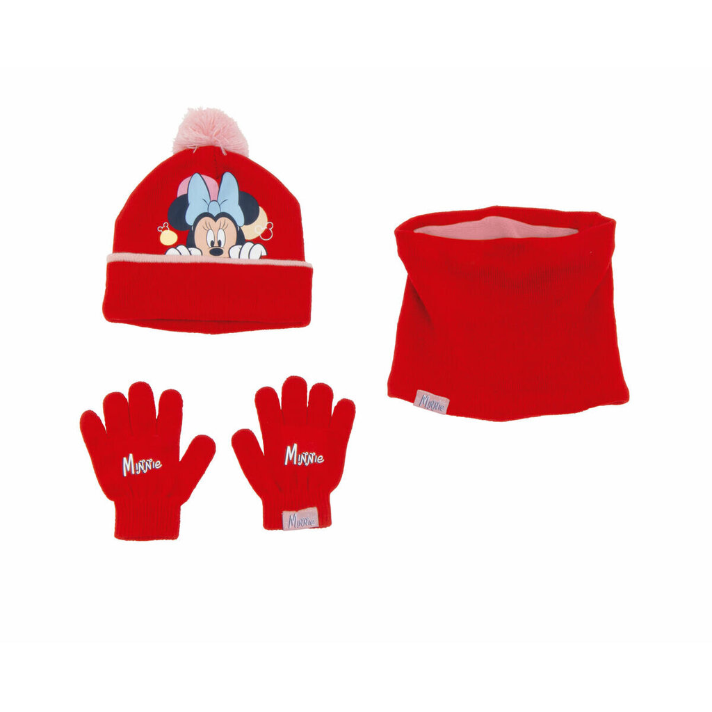 Kepurė, pirštinės ir kaklo mova vaikams Minnie Mouse Lucky, raudona kaina ir informacija | Aksesuarai vaikams | pigu.lt