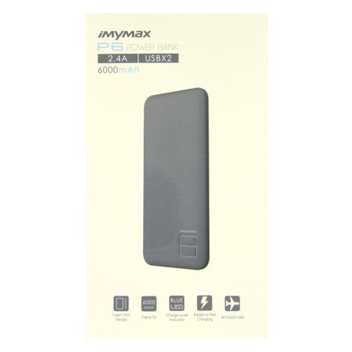 "iMYMAX Power Bank" 6.000 mAh pilkos spalvos P6 kaina ir informacija | Atsarginiai maitinimo šaltiniai (power bank) | pigu.lt