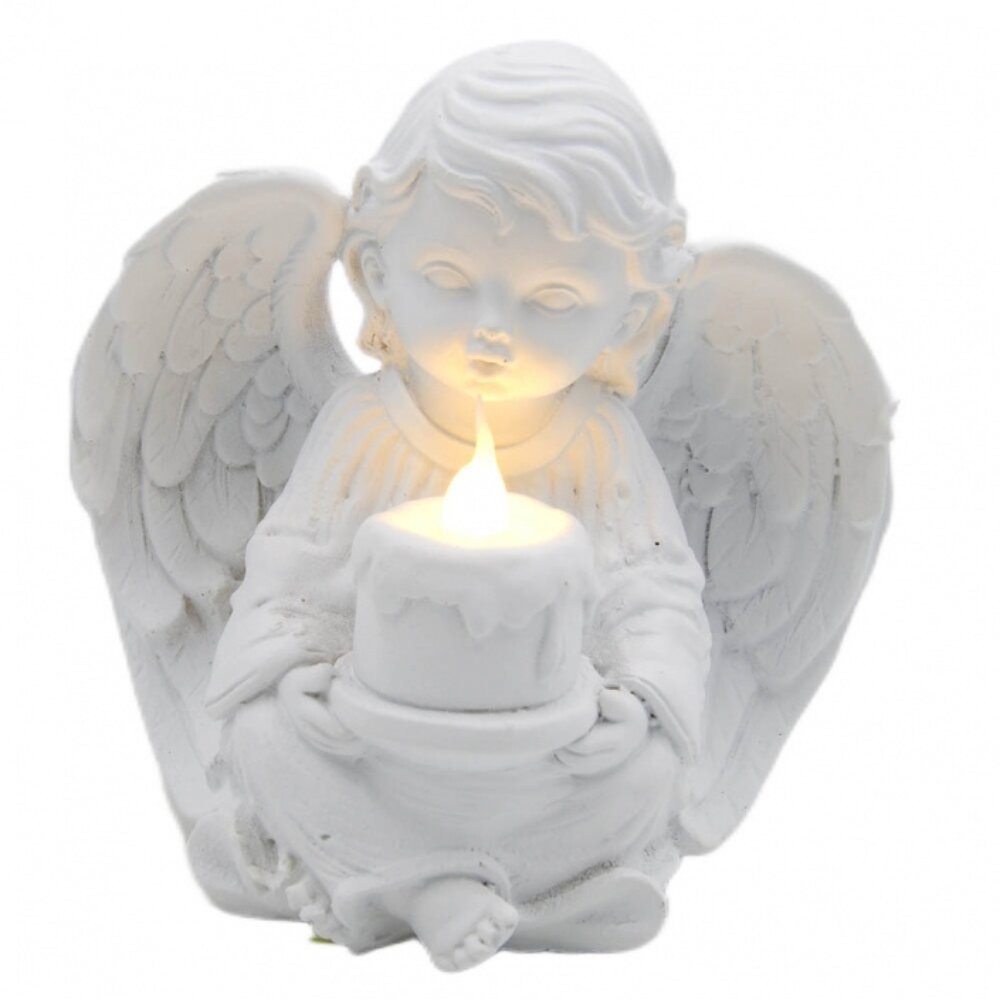 Šviečiantis, keramikinis angelas su žvake, 12x13x14 cm цена и информация | Interjero detalės | pigu.lt
