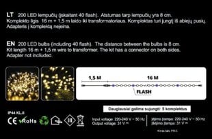 Kalėdų eglutės girlianda 200LED/16m + 1,5m, 4 spalvos + šalta balta BLYKSTE (204) 6829 kaina ir informacija | Girliandos | pigu.lt