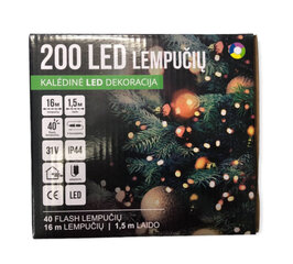 Ёлочная гирлянда 200LED/16 м + 1.5м, 4 - цвета + холодный белый Flash (204) 6829 цена и информация | Гирлянды | pigu.lt