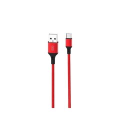 XO NB143 Прочный TPE Универсальный USB на USB-C (Type-C) Кабель 2m данных и быстрого заряда 2.4A Красный цена и информация | Кабели и провода | pigu.lt