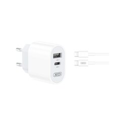 XO wall charger L97 1x USB 1x USB-C 2,4A white + USB-C - Lightning cable цена и информация | Зарядные устройства для телефонов | pigu.lt