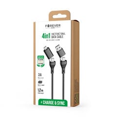 Forever CORE 4in1 cable USB + USB-C - USB-C + microUSB 1,2 m 3A black цена и информация | Кабели и провода | pigu.lt