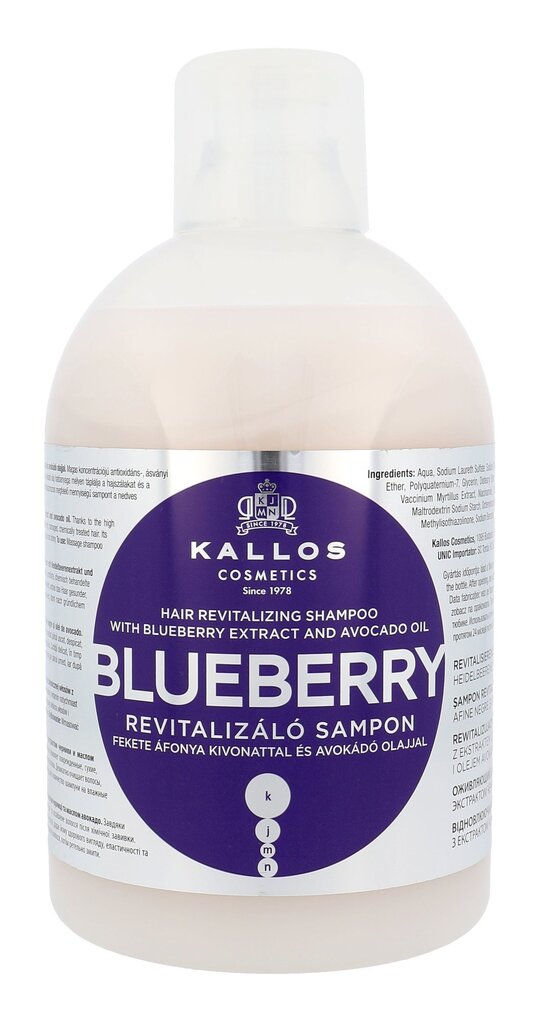 Atkuriamasis plaukų šampūnas su mėlyniu ekstraktu Kallos Blueberry Hair, 1000 ml kaina ir informacija | Šampūnai | pigu.lt