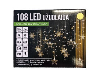 Girliandos - užuolaidos Snaigės/Žvaigždės, 108LED/ 160cm x 100cm, spalva: šilta balta (314) 7552 kaina ir informacija | Girliandos | pigu.lt