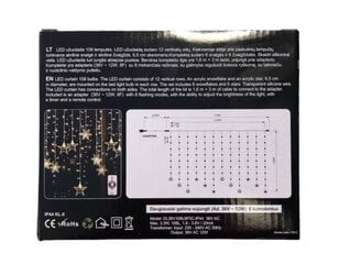 Гирлянда - занавес Снежинки/Звёзды, 108LED/ 160см x 100см, цвет: тёплый белый / белый (313) 7551 цена и информация | Гирлянды | pigu.lt