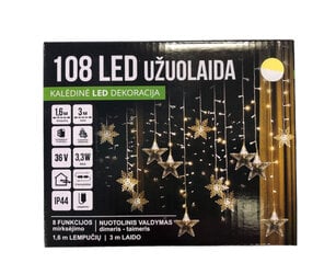 Girliandos - užuolaidos Snaigės/Žvaigždės, 108LED/ 160cm x 100cm, spalva: šilta balta / balta (313) 7551 kaina ir informacija | Girliandos | pigu.lt