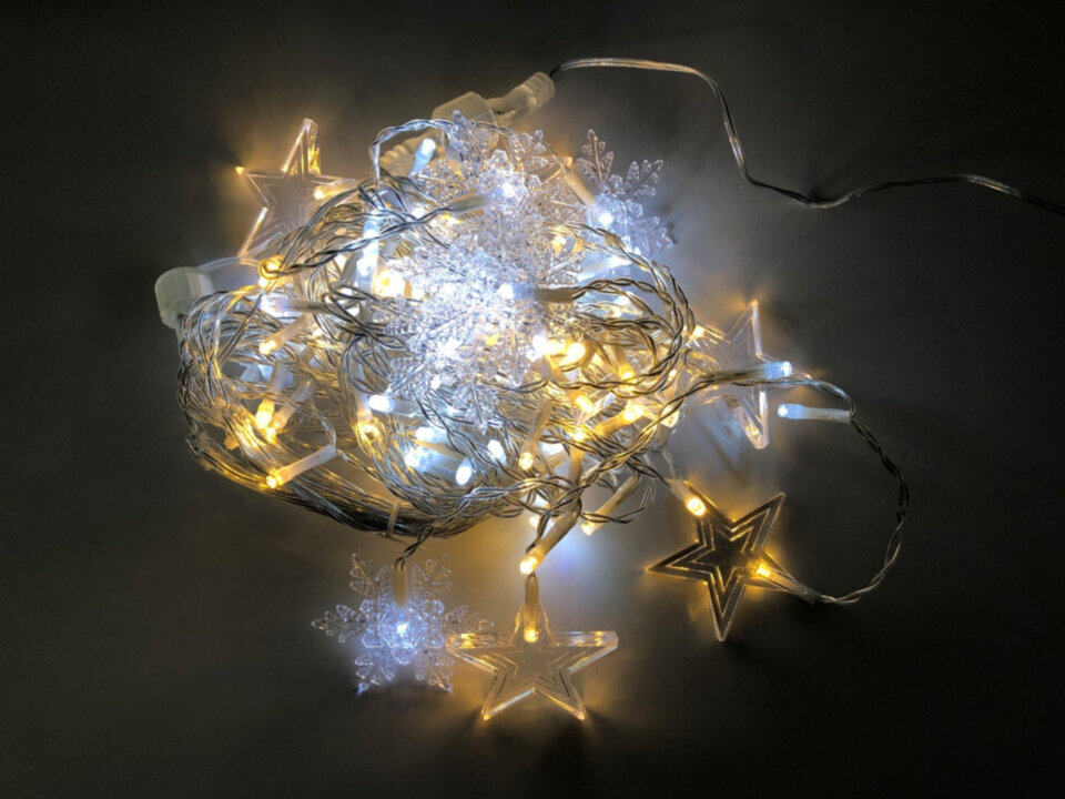 Girliandos - užuolaidos Snaigės/Žvaigždės, 108LED/ 160cm x 100cm, spalva: šilta balta / balta (313) 7551 цена и информация | Girliandos | pigu.lt