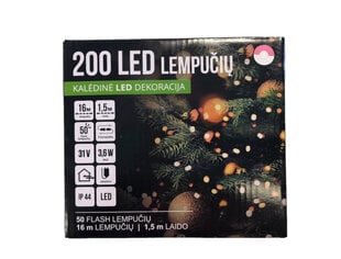 Ёлочная гирлянда 200LED/16 м + 1.5м, розовый / холодный белый + холодный белый Flash (207-1) 7546 цена и информация | Гирлянды | pigu.lt