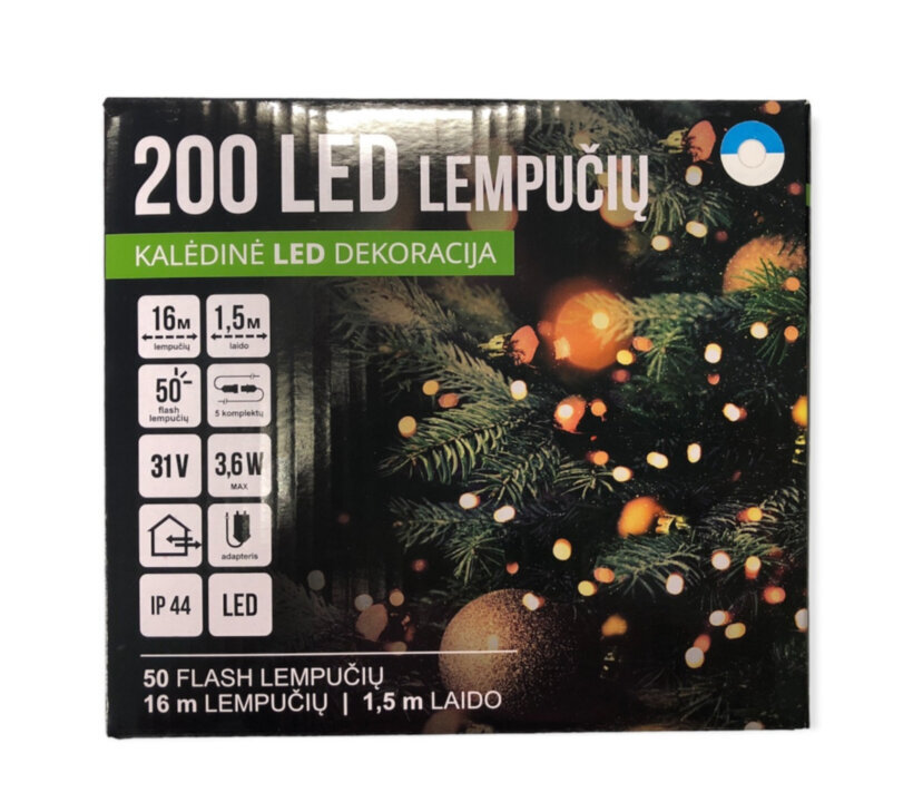 Kalėdų eglutės girlianda 200LED/16m + 1,5m, mėlyna / šalta balta + šalta balta FLASH (206) 6831 цена и информация | Girliandos | pigu.lt