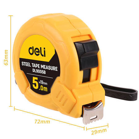 Plieninė juosta, 5 m/19 mm Deli Tools (geltona) kaina ir informacija | Mechaniniai įrankiai | pigu.lt