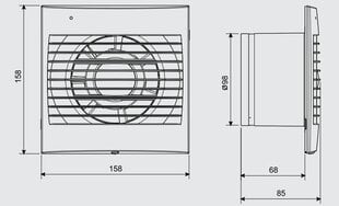 Soler&Palau Decor 100 CHZ ištraukimo ventiliatorius su laikmačiu ir drėgmės jutikliu (guolio variklis) kaina ir informacija | Ventiliatoriai | pigu.lt