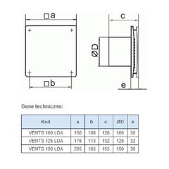 VENTILATORIAI 100 LDA TH vonios kambario ventiliatorius kaina ir informacija | Ventiliatoriai | pigu.lt