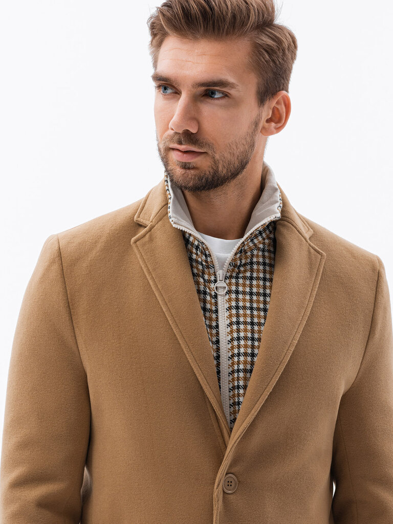 Paltas vyrams Ombre Clothing C536, rudas kaina ir informacija | Vyriški paltai  | pigu.lt