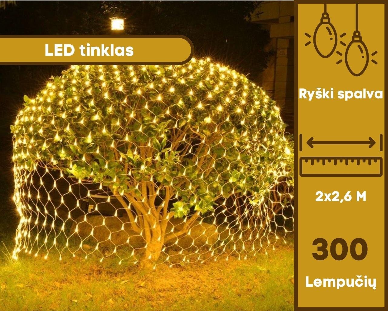 LED užuolaida - tinklas, 160 LED, šiltai balta kaina ir informacija | Girliandos | pigu.lt