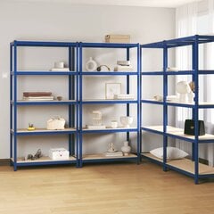 Sandėliavimo lentynos, 4vnt., mėlynos, plienas/mediena kaina ir informacija | Sandėliavimo lentynos | pigu.lt