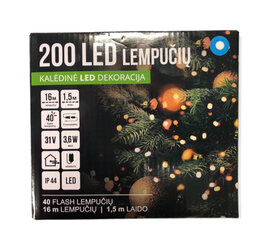 Ёлочная гирлянда 200LED/16м  + 1.5м, цвет: синий / холодный белый (FLASH) (123) 6615 цена и информация | Гирлянды | pigu.lt