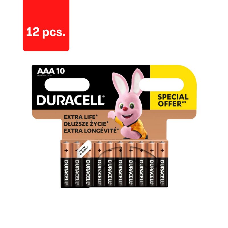 Baterijos Duracell AAA, 10 vnt. x 12 vnt. цена и информация | Elementai | pigu.lt