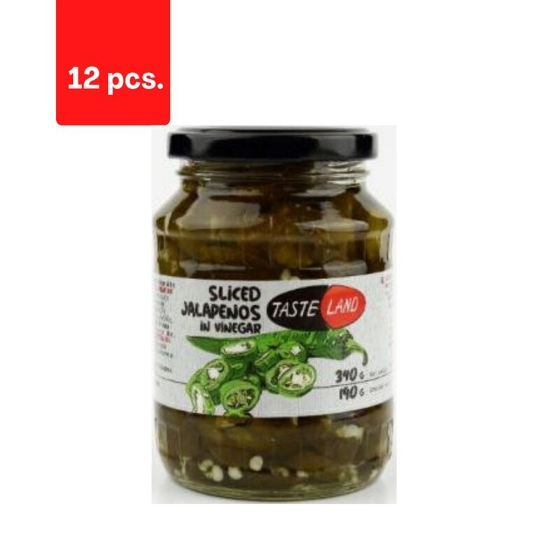 Konservuotas žalias jalapenas griežinėliais Taste land, 340 g / 190 g x 12 vnt. kaina ir informacija | Konservuotas maistas | pigu.lt