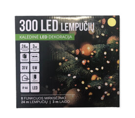 Ёлочная гирлянда 8 ф, 300LED/24 м + 3м, цвет: тёплый белый (119) 7535 цена и информация | Гирлянды | pigu.lt