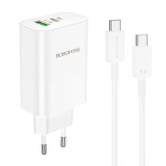 Сетевая зарядка Borofone BN10 Type-C 65W/USB-A 22.5W + Type-C белая цена и информация | Зарядные устройства для телефонов | pigu.lt