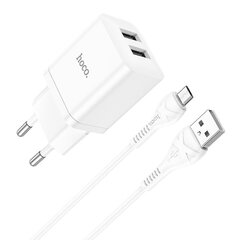 Сетевая зарядка Hoco N25 2xUSB-A (2.1A) + MicroUSB белая цена и информация | Зарядные устройства для телефонов | pigu.lt