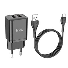 Сетевая зарядка Hoco N25 2xUSB-A (2.1A) + Type-C черная цена и информация | Зарядные устройства для телефонов | pigu.lt