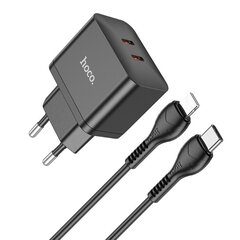 Сетевая зарядка Hoco N29 PD35W c 2 Type-C + Lightning черная цена и информация | Зарядные устройства для телефонов | pigu.lt