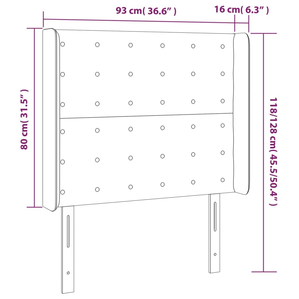 Galvūgalis su auselėmis, taupe, 93x16x118/128cm, audinys kaina ir informacija | Lovos | pigu.lt