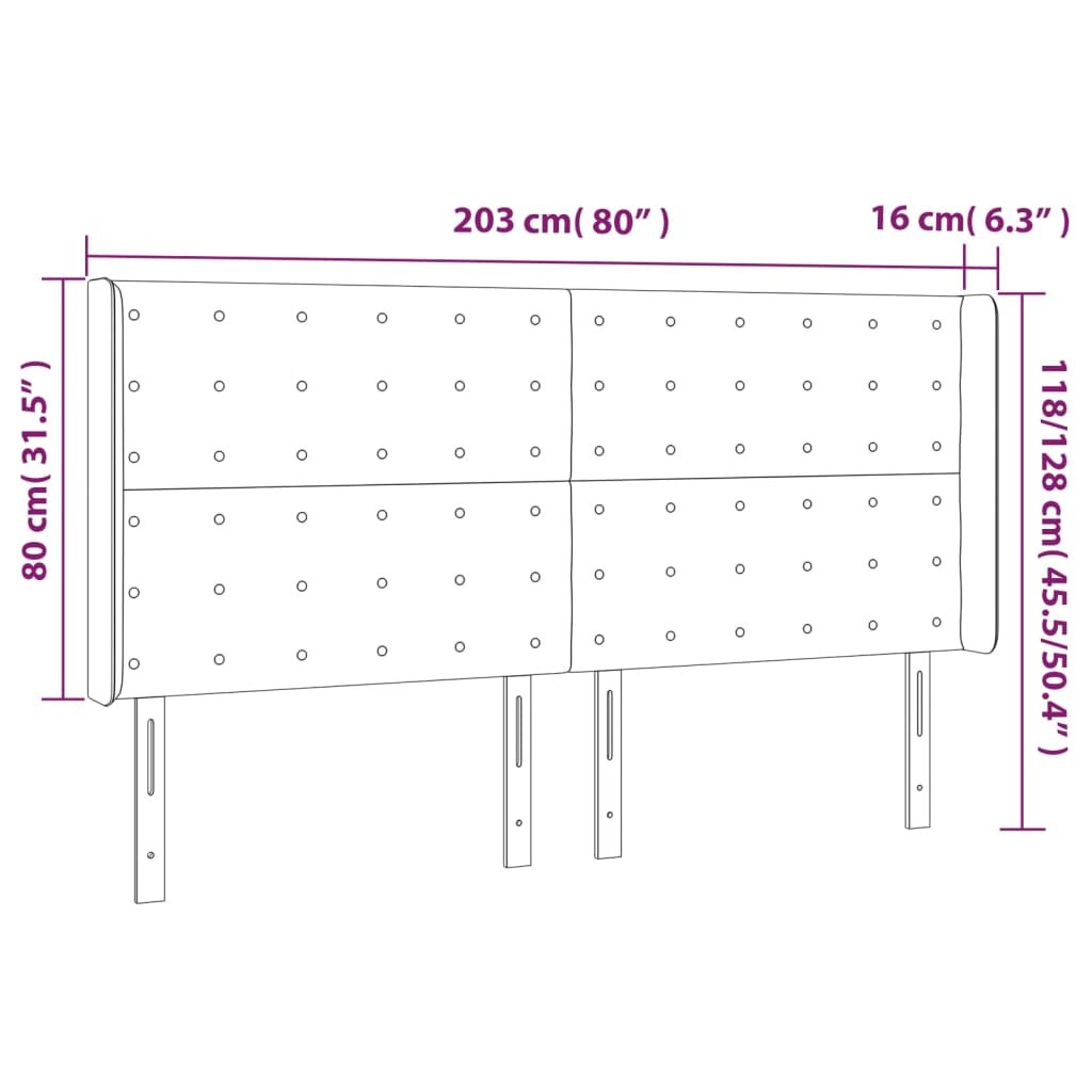 Galvūgalis su auselėmis, pilkas, 203x16x118/128 cm, audinys kaina ir informacija | Lovos | pigu.lt