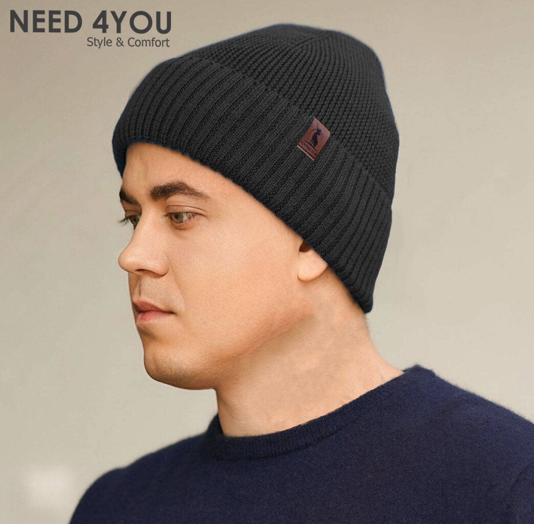 Vyriška kepurė Need 4You, juodas, merinosų vilna kaina ir informacija | Vyriški šalikai, kepurės, pirštinės | pigu.lt