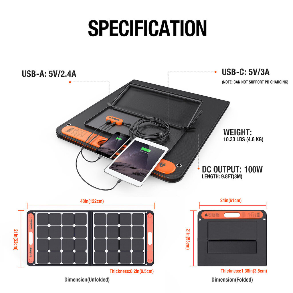 Saulės modulis Jackery SolarSaga, 100 W kaina ir informacija | Komponentai saulės jėgainėms | pigu.lt