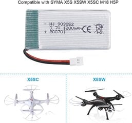 1 шт. 3.7v, 1200mAh Lipo перезаряжаемая батарея для Syma X5SC X5SW Quadcopter Drones цена и информация | Смарттехника и аксессуары | pigu.lt